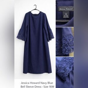 Navy Blue Lace Sleeve Dress